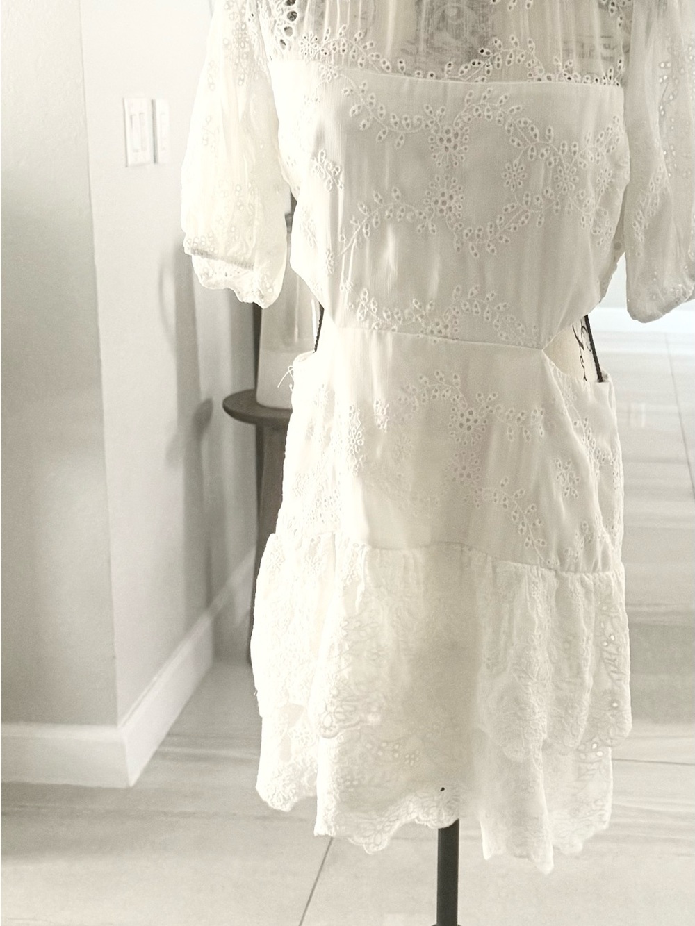 City Studio White Eyelet Lace Tiered Mini Dress
